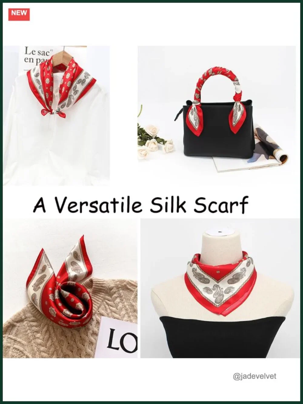 100% Mulberry Silk Small Square Scarf 21x21 Inches Digital Print Lightweight